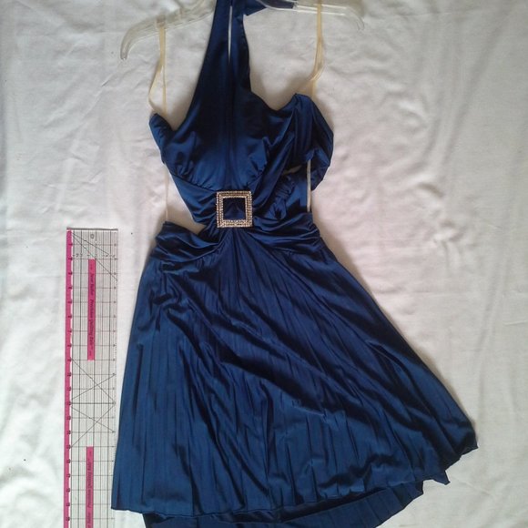 Junior's Blue Prom Dress - Rhinestone Buckle - Cutout Sides and Back - Picture 6 of 11